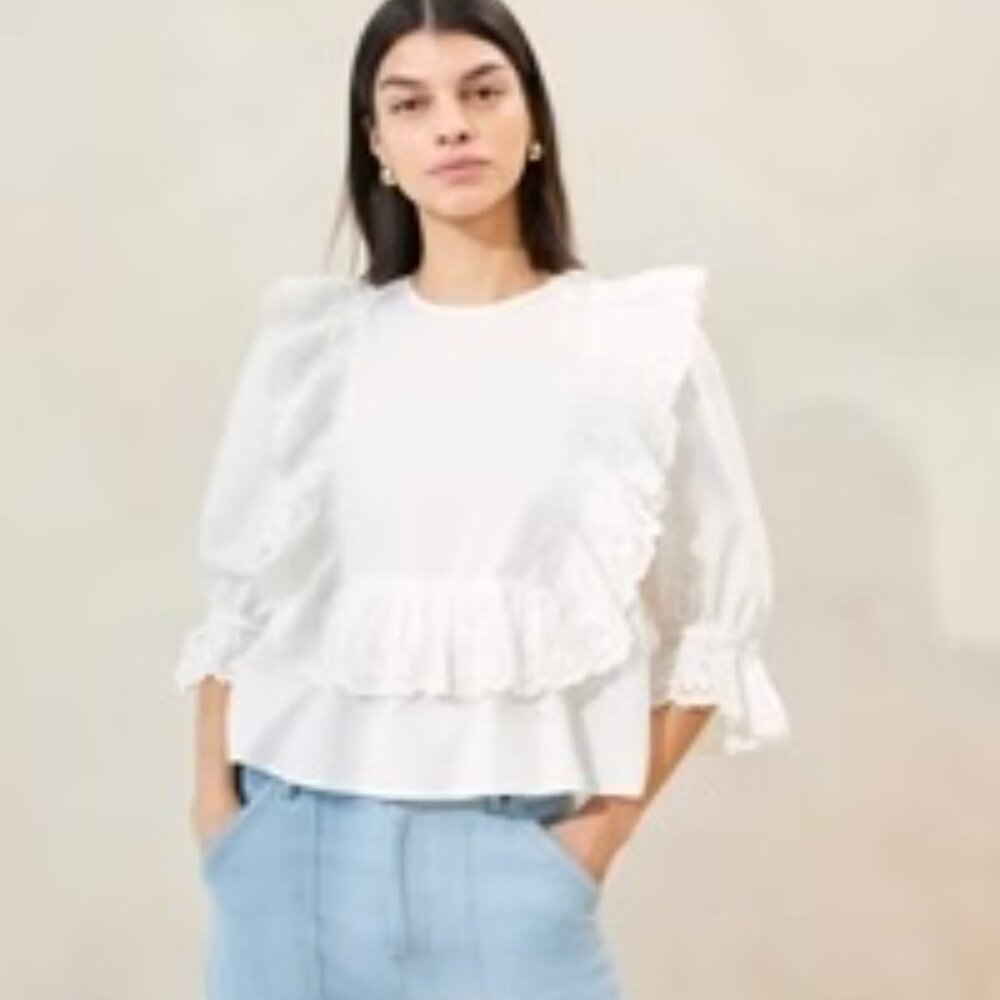 Cosima White Heart Embroidery Blouse